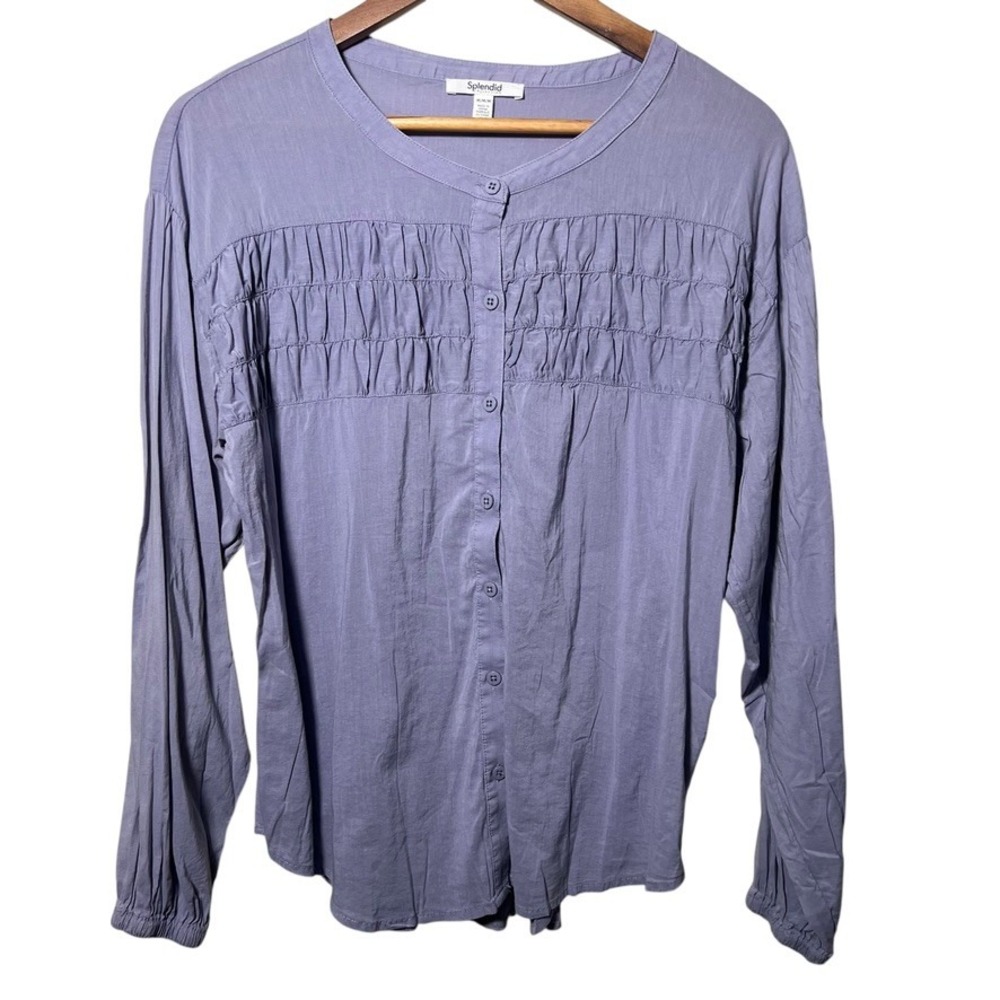 Splendid Collection Lavender Ruched Button Blouse… - image 1